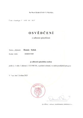 Osvědčení o odborné způsobilosti v požární ochraně - Sobek