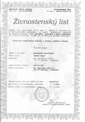 Živnostenské oprávnění pro oblast požární ochrana