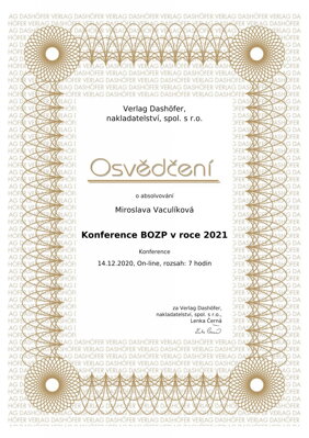 Certifikát Konference BOZP 14.12.2020